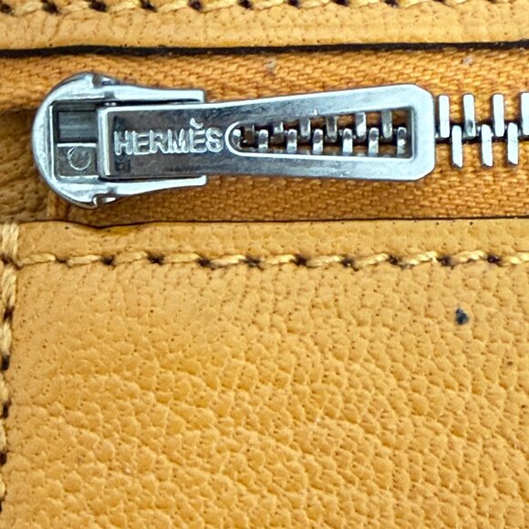 $2995 Authentic HERMES Made in FRANCE Unisex Orange Gold Leather Long Wallet - Picture 4 of 12